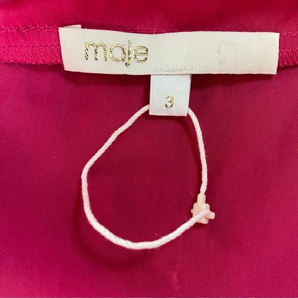 Maje V Neck Short Sleeve Fuschia Pink Flowy Mini Dress - 3 (approx M) - Picture 13 of 16